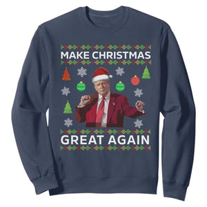 Funny Christmas Trump Sweatshirt Make Christmas Great Again Ugly Christmas Sweater Dancing Trump TS10 Navy Print Your Wear