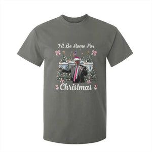 Funny Christmas Trump T Shirt For Kid Coquette Tree Bow Ill Be Home For Christmas 2024 Daddy's Home TS10 Military Green Print Your Wear