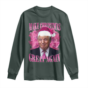 Funny Christmas Trump Long Sleeve Shirt Funny Make Christmas Great Again Trump Santa Xmas 2024 TS10 Dark Forest Green Print Your Wear