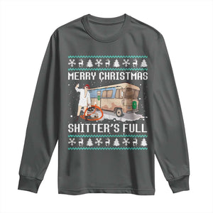 Funny Christmas Trump Long Sleeve Shirt Merry Xmas Shitter Was Full Ugly TS10 Dark Heather Print Your Wear