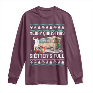 Funny Christmas Trump Long Sleeve Shirt Merry Xmas Shitter Was Full Ugly TS10 Maroon Print Your Wear