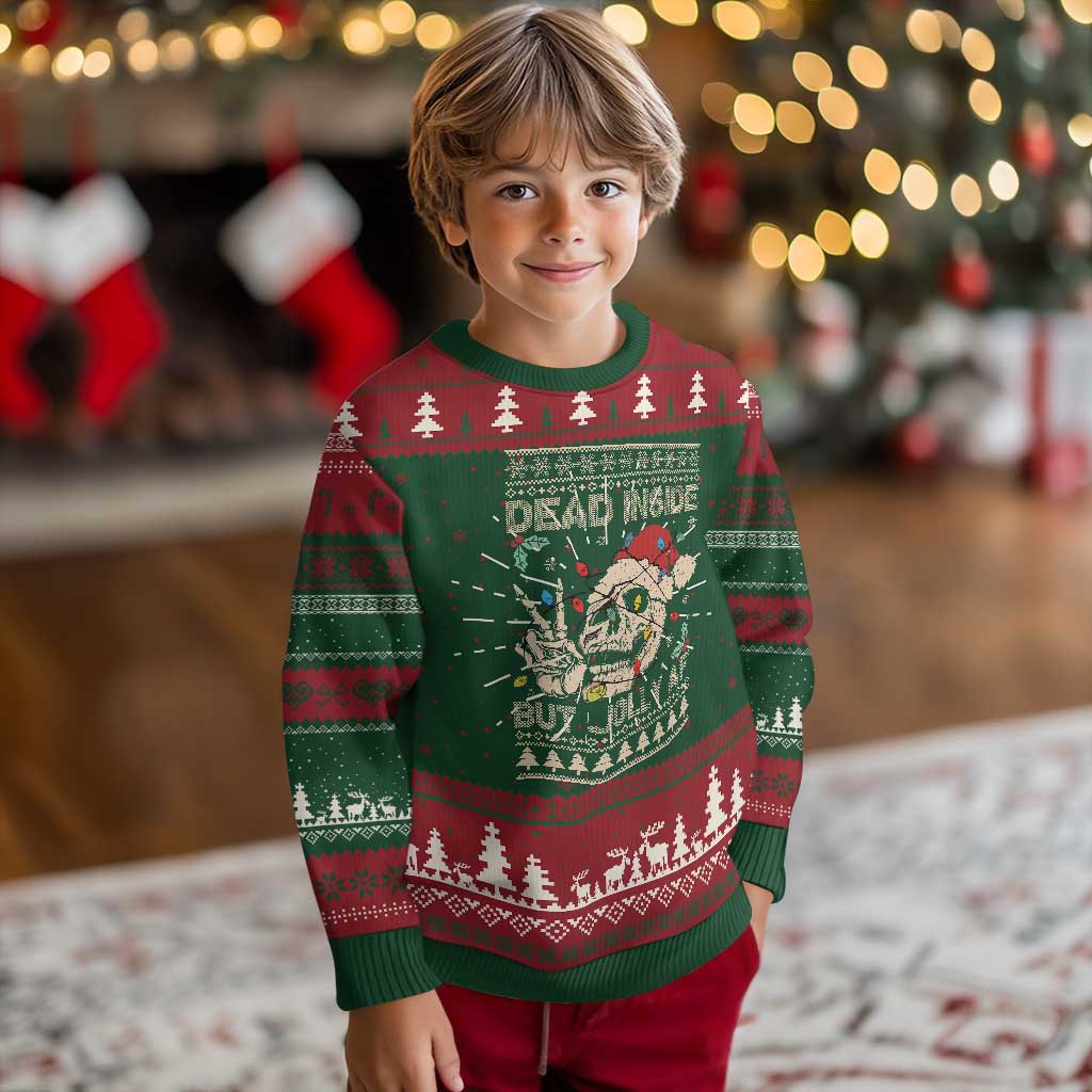 Funny Ugly Christmas Knit Sweatshirt Dead Inside But Jolly AF Festive Sarcastic Snarky Skeleton Skull TS10 Christmas Print Your Wear