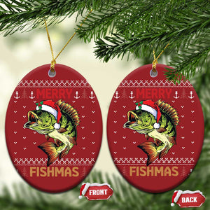 Fishing Christmas Ornament Merry Fishmas Bass Fish Ugly Sweater TS10 Oval Red Print Your Wear