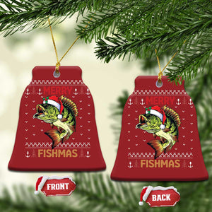 Fishing Christmas Ornament Merry Fishmas Bass Fish Ugly Sweater TS10 Bell Flake Red Print Your Wear