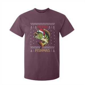 Fishing Christmas T Shirt For Kid Merry Fishmas Bass Fish Ugly Sweater TS10 Maroon Print Your Wear