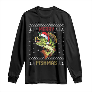 Fishing Christmas Long Sleeve Shirt Merry Fishmas Bass Fish Ugly Sweater TS10 Black Print Your Wear