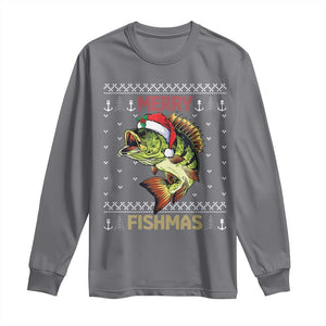 Fishing Christmas Long Sleeve Shirt Merry Fishmas Bass Fish Ugly Sweater TS10 Charcoal Print Your Wear