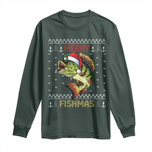 Fishing Christmas Long Sleeve Shirt Merry Fishmas Bass Fish Ugly Sweater TS10 Dark Forest Green Print Your Wear