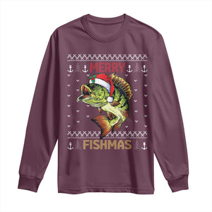 Fishing Christmas Long Sleeve Shirt Merry Fishmas Bass Fish Ugly Sweater TS10 Maroon Print Your Wear