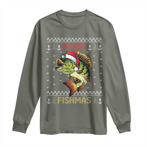 Fishing Christmas Long Sleeve Shirt Merry Fishmas Bass Fish Ugly Sweater TS10 Military Green Print Your Wear