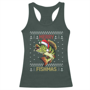 Fishing Christmas Racerback Tank Top Merry Fishmas Bass Fish Ugly Sweater TS10 Dark Forest Green Print Your Wear