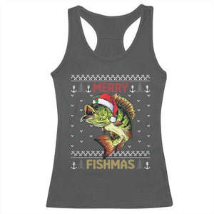 Fishing Christmas Racerback Tank Top Merry Fishmas Bass Fish Ugly Sweater TS10 Dark Heather Print Your Wear