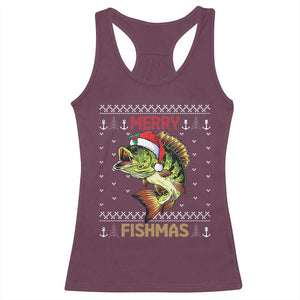 Fishing Christmas Racerback Tank Top Merry Fishmas Bass Fish Ugly Sweater TS10 Maroon Print Your Wear