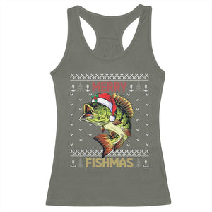 Fishing Christmas Racerback Tank Top Merry Fishmas Bass Fish Ugly Sweater TS10 Military Green Print Your Wear