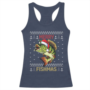 Fishing Christmas Racerback Tank Top Merry Fishmas Bass Fish Ugly Sweater TS10 Navy Print Your Wear