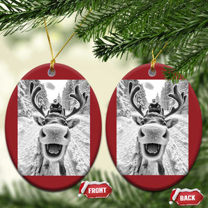 Funny Reindeer Selfie Christmas Ornament TS10 Oval Red Print Your Wear