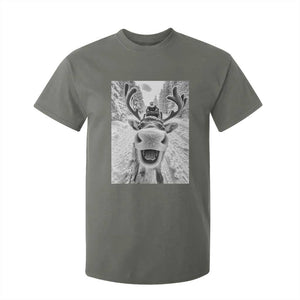 Funny Reindeer Selfie Christmas T Shirt For Kid TS10 Military Green Print Your Wear