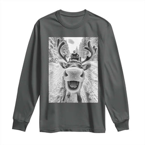 Funny Reindeer Selfie Christmas Long Sleeve Shirt TS10 Dark Heather Print Your Wear