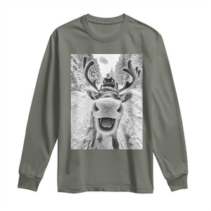 Funny Reindeer Selfie Christmas Long Sleeve Shirt TS10 Military Green Print Your Wear