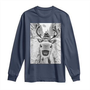 Funny Reindeer Selfie Christmas Long Sleeve Shirt TS10 Navy Print Your Wear