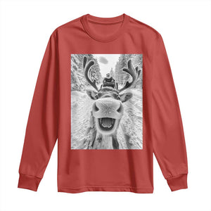 Funny Reindeer Selfie Christmas Long Sleeve Shirt TS10 Red Print Your Wear