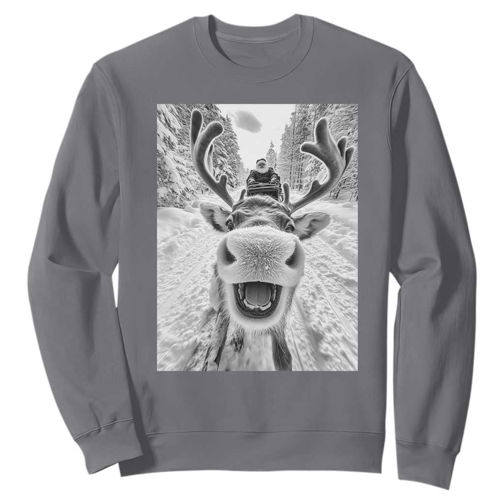 Funny Reindeer Selfie Christmas Sweatshirt TS10 Charcoal Print Your Wear