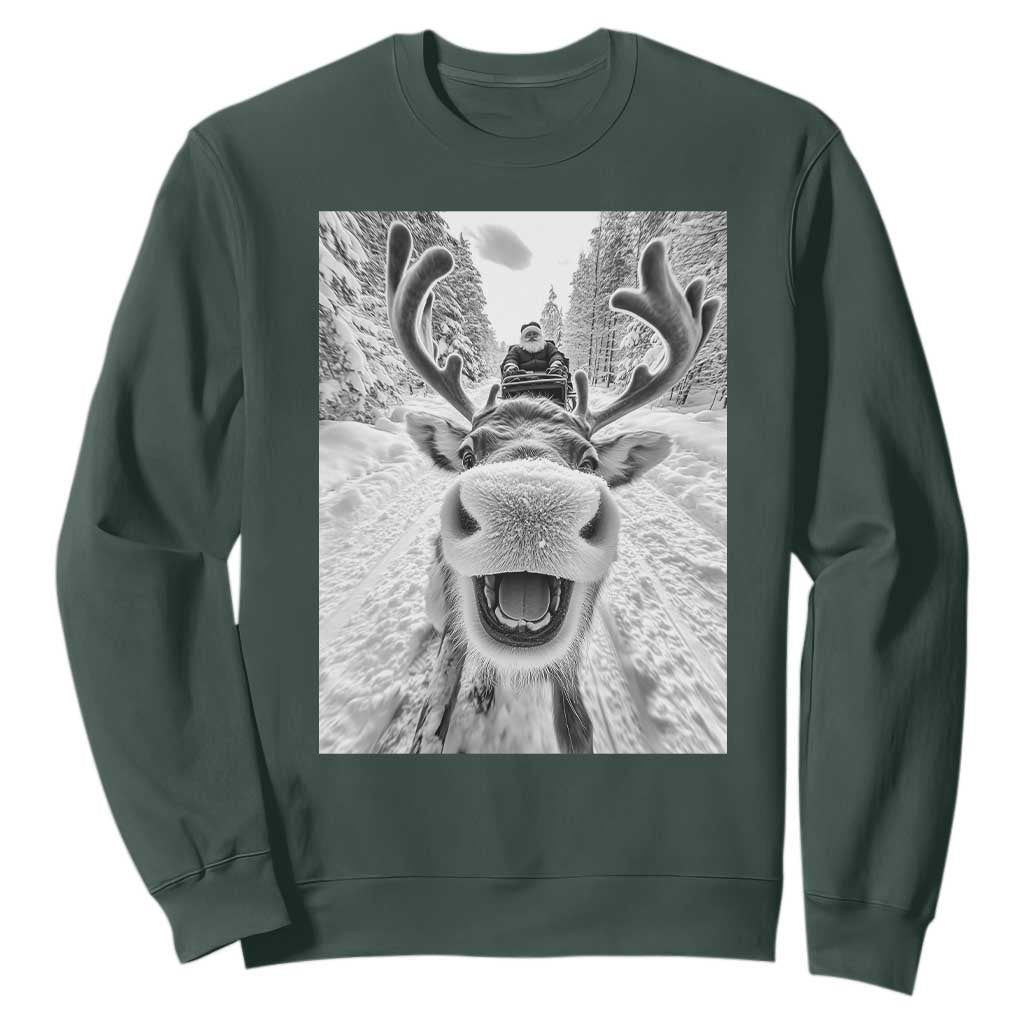 Funny Reindeer Selfie Christmas Sweatshirt TS10 Dark Forest Green Print Your Wear