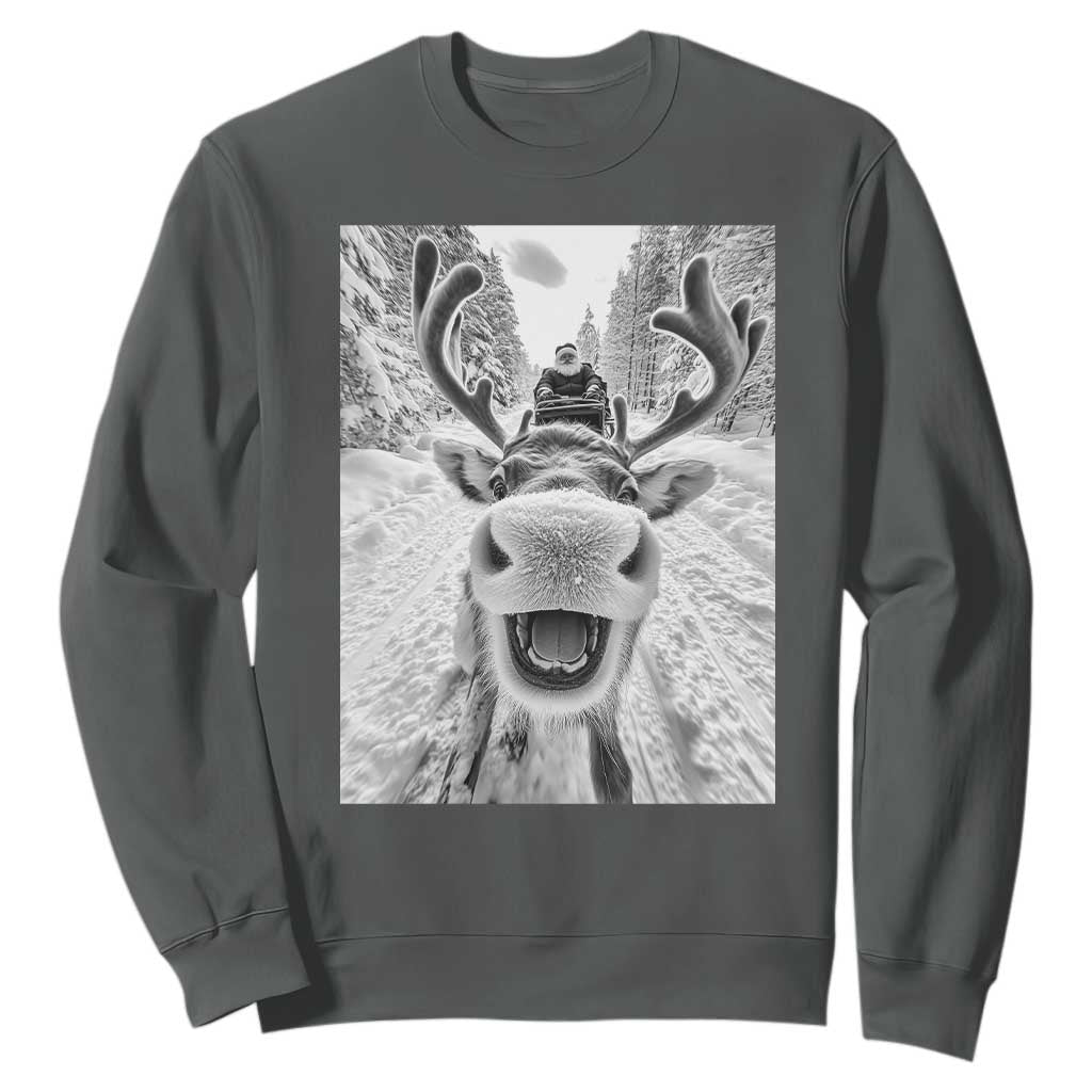 Funny Reindeer Selfie Christmas Sweatshirt TS10 Dark Heather Print Your Wear