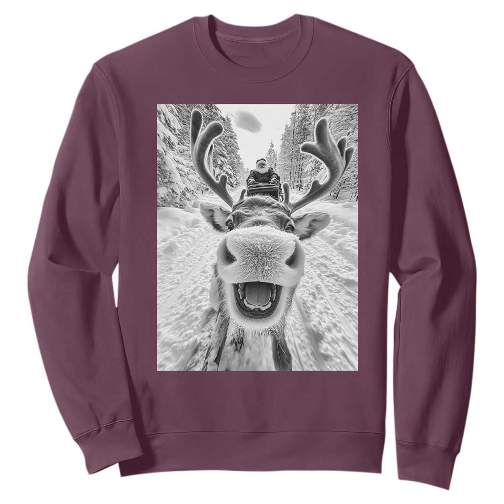 Funny Reindeer Selfie Christmas Sweatshirt TS10 Maroon Print Your Wear