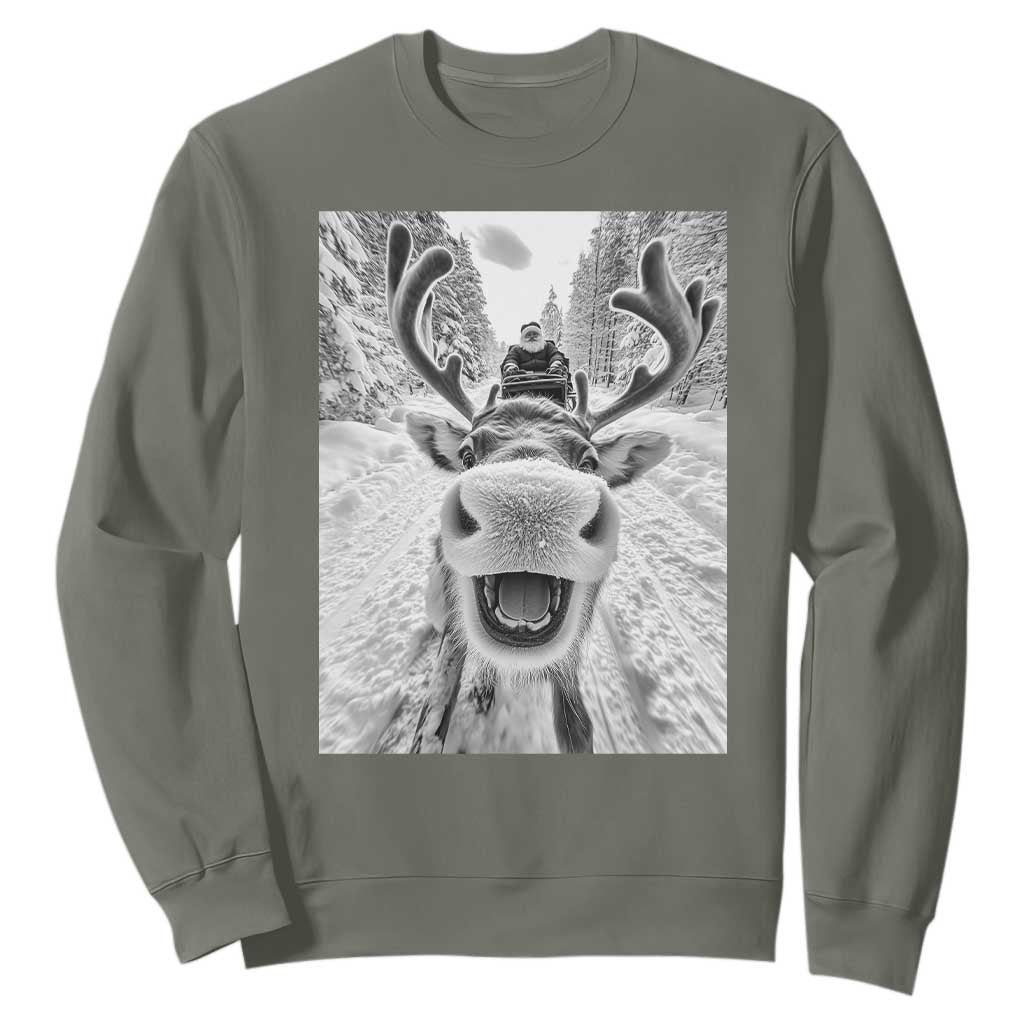 Funny Reindeer Selfie Christmas Sweatshirt TS10 Military Green Print Your Wear