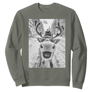 Funny Reindeer Selfie Christmas Sweatshirt TS10 Military Green Print Your Wear