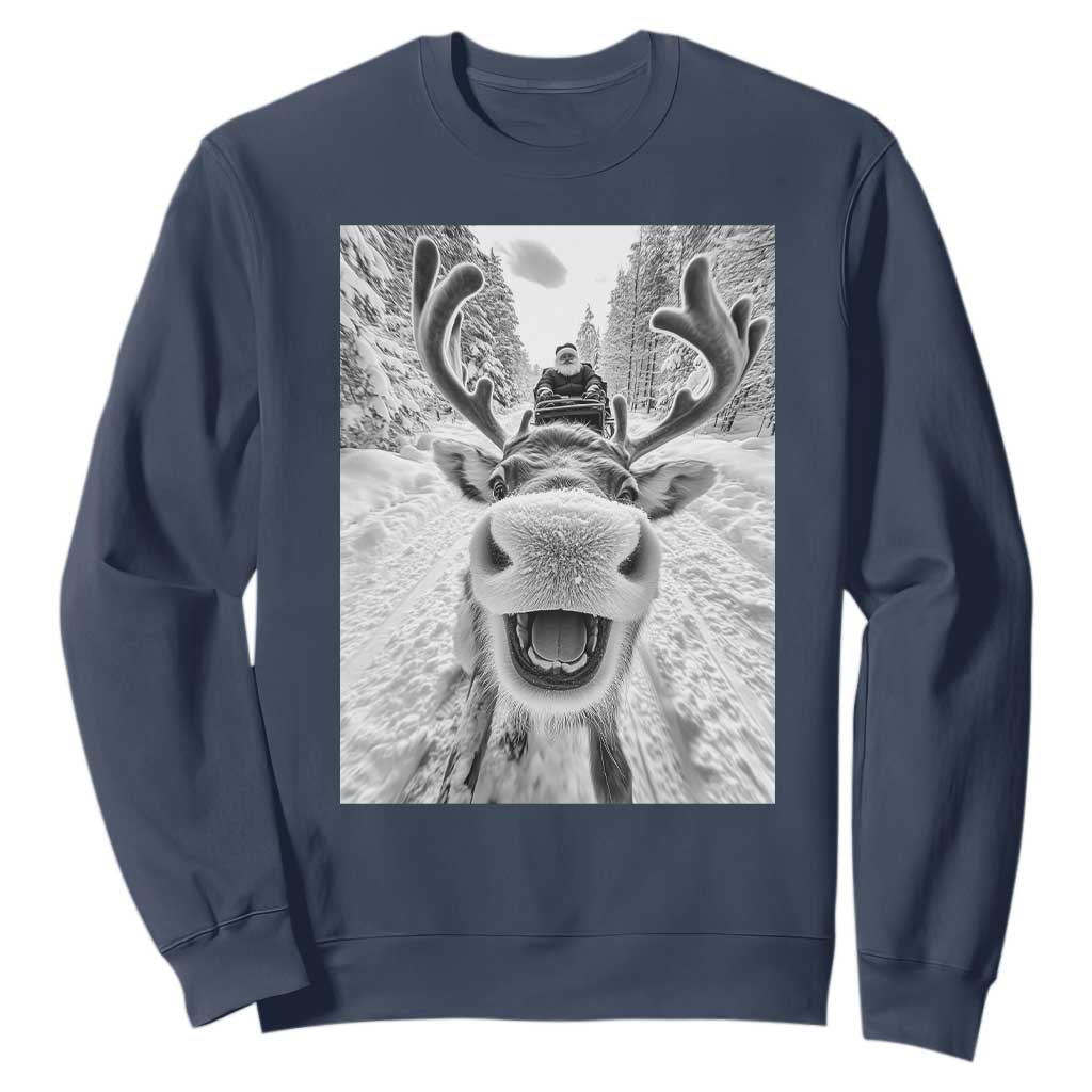 Funny Reindeer Selfie Christmas Sweatshirt TS10 Navy Print Your Wear