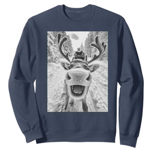 Funny Reindeer Selfie Christmas Sweatshirt TS10 Navy Print Your Wear