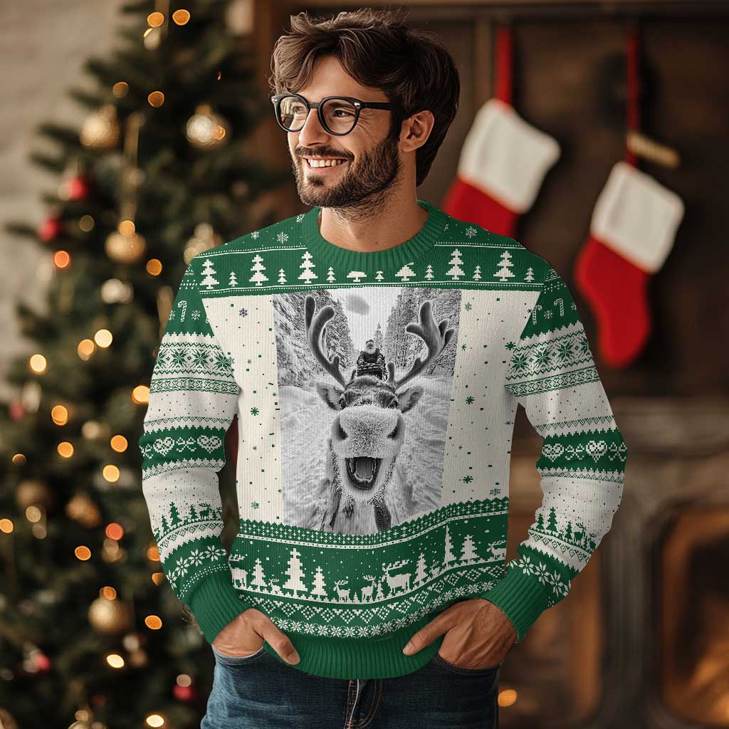 Funny Reindeer Selfie Ugly Christmas Sweater TS10 Green Print Your Wear