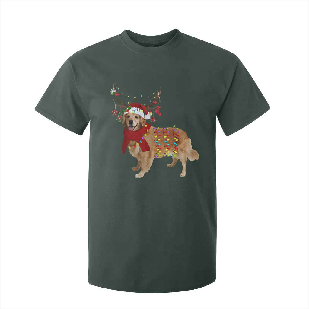 Golden Retriever Christmas T Shirt For Kid Gift for Dog Lover Happy New Year Xmas Lights TS10 Dark Forest Green Print Your Wear