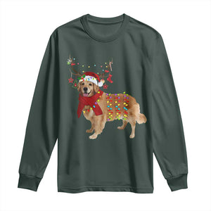 Golden Retriever Christmas Long Sleeve Shirt Gift for Dog Lover Happy New Year Xmas Lights TS10 Dark Forest Green Print Your Wear