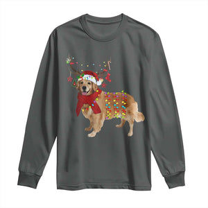 Golden Retriever Christmas Long Sleeve Shirt Gift for Dog Lover Happy New Year Xmas Lights TS10 Dark Heather Print Your Wear