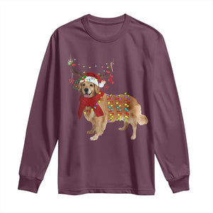 Golden Retriever Christmas Long Sleeve Shirt Gift for Dog Lover Happy New Year Xmas Lights TS10 Maroon Print Your Wear