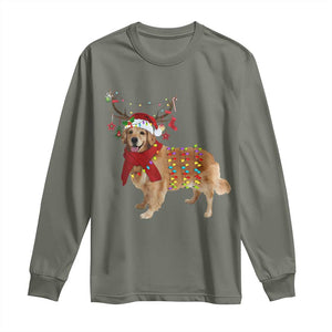 Golden Retriever Christmas Long Sleeve Shirt Gift for Dog Lover Happy New Year Xmas Lights TS10 Military Green Print Your Wear