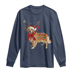 Golden Retriever Christmas Long Sleeve Shirt Gift for Dog Lover Happy New Year Xmas Lights TS10 Navy Print Your Wear