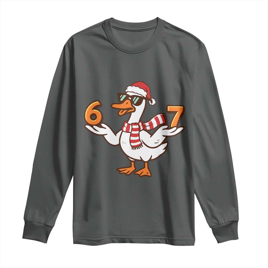 67 Christmas Silly Goose Long Sleeve Shirt 6 7 Meme Funny Six Seven Gen Alpha Slang TS10 Dark Heather Print Your Wear