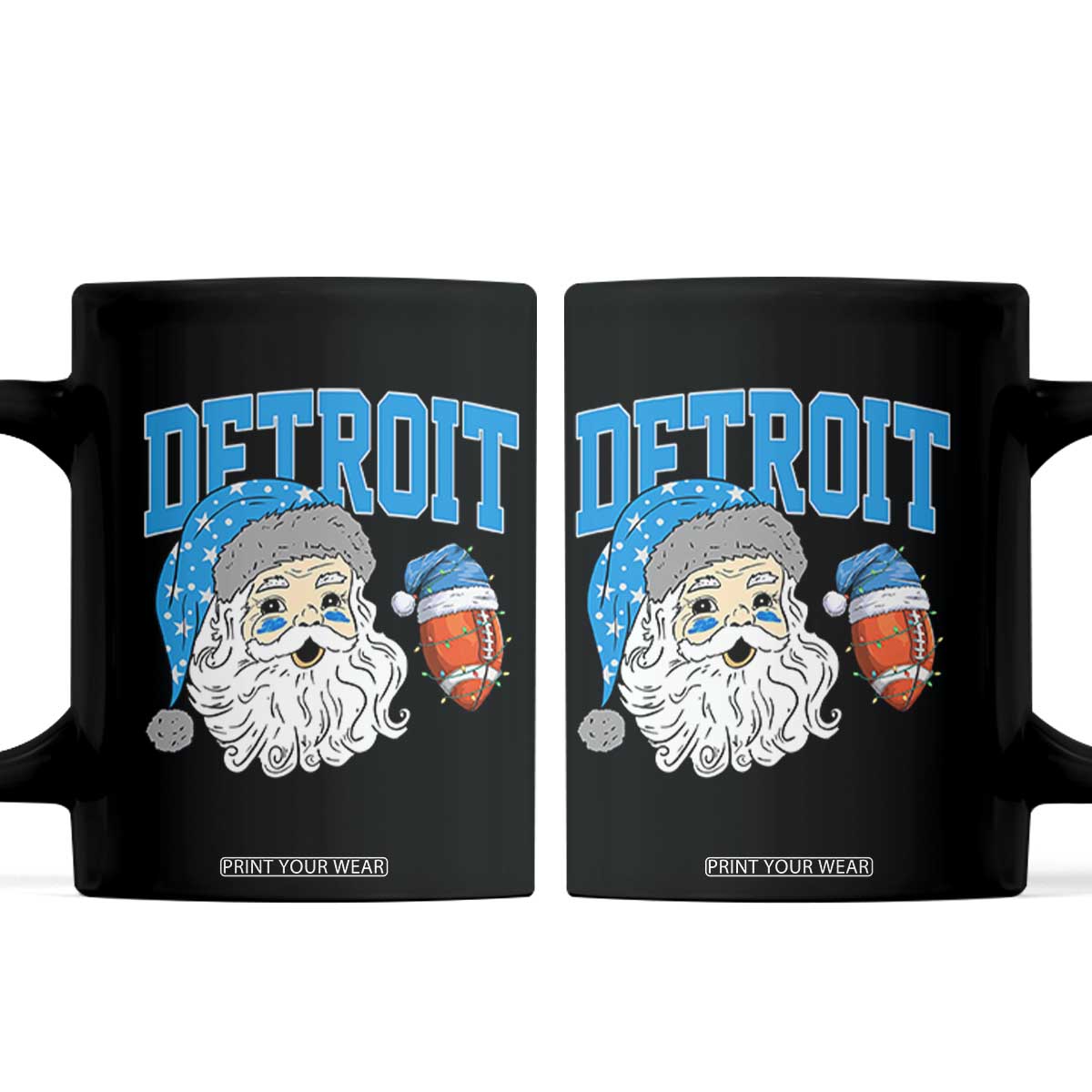 LF Football Christmas Coffee Mug Vintage Santa Claus Face Game Day Sports Fans TS10 Black Print Your Wear