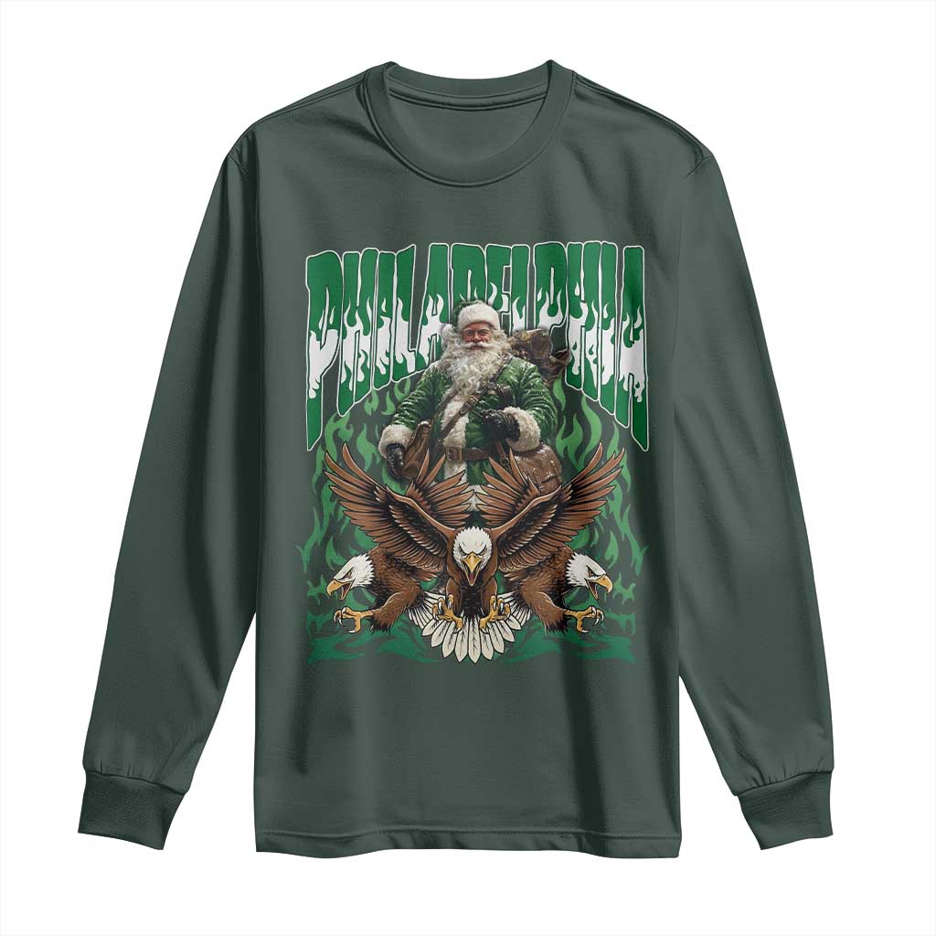 Funny Xmas Philly Long Sleeve Shirt Fly Santa Fly PFE Pride TS10 Dark Forest Green Print Your Wear