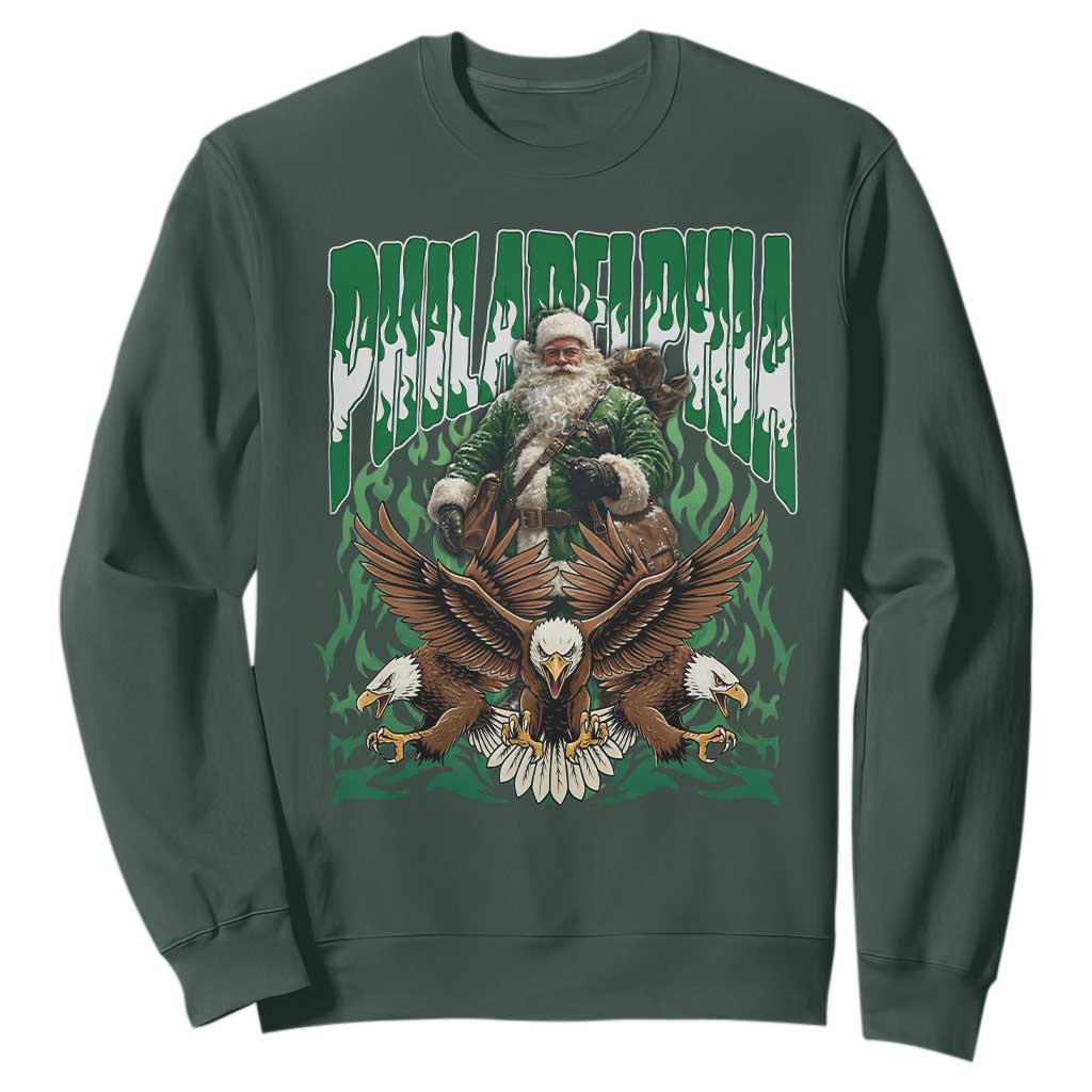Funny Xmas Philly Sweatshirt Fly Santa Fly PFE Pride TS10 Dark Forest Green Print Your Wear