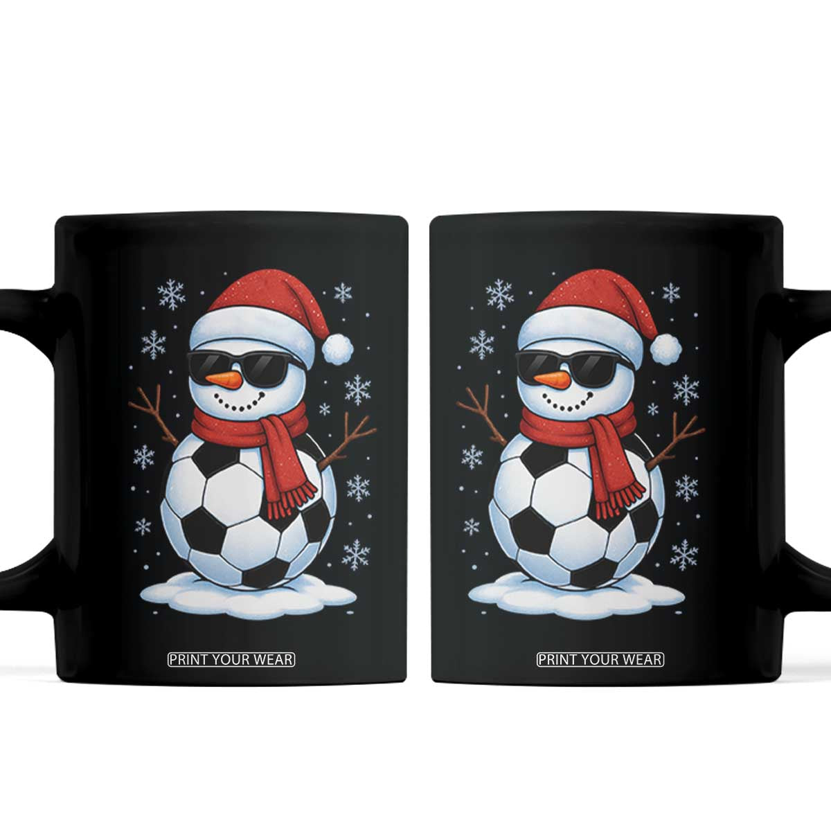 Christmas Soccer Snowman Coffee Mug Snowflakes Holiday Sports Xmas Pajamas Red Santa Hat TS10 Black Print Your Wear