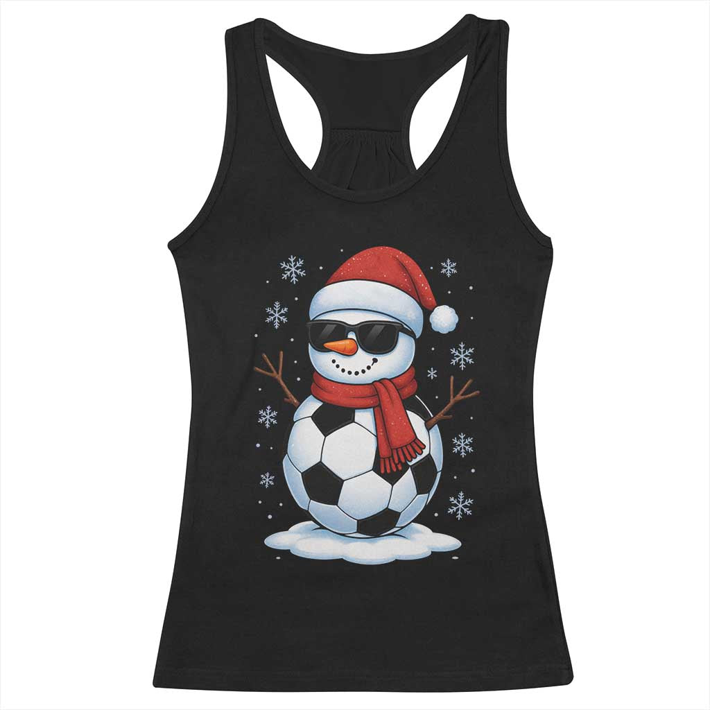 Christmas Soccer Snowman Racerback Tank Top Snowflakes Holiday Sports Xmas Pajamas Red Santa Hat TS10 Black Print Your Wear
