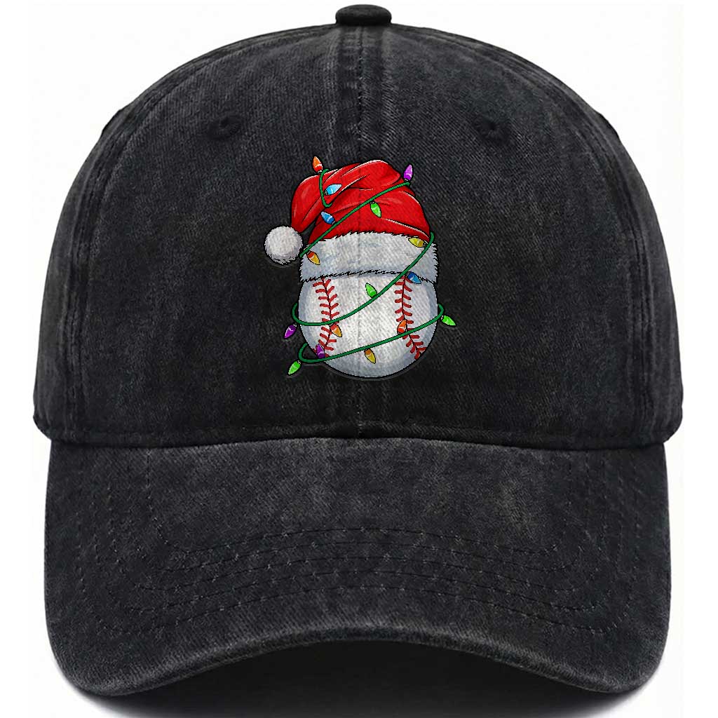 Christmas Baseball Washed Cotton Baseball Cap Santa Hat Sports Men Boys Xmas Pajamas TS10 Washed Cap Universal Fit Black Print Your Wear