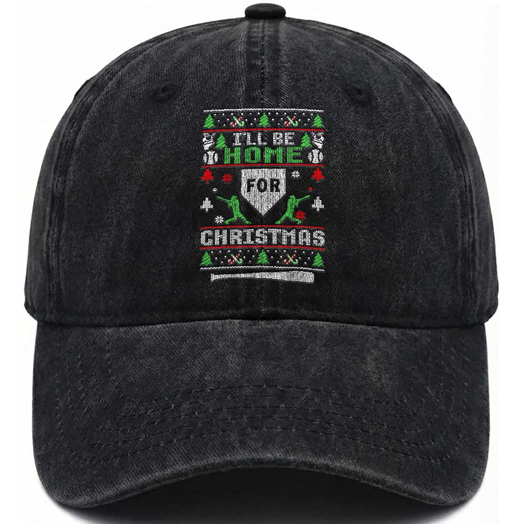 Baseball Ugly Christmas Washed Cotton Baseball Cap I'll Be Home For Xmas TS10 Washed Cap Universal Fit Black Print Your Wear