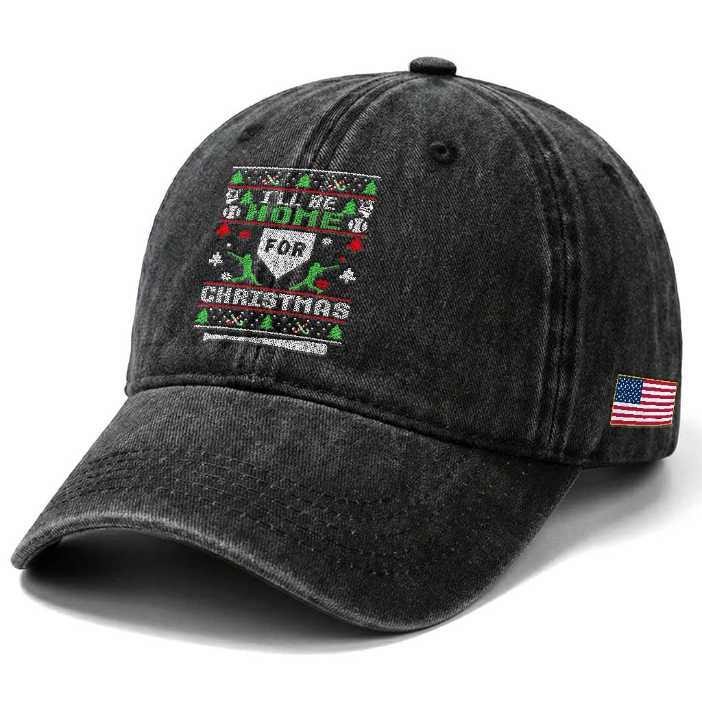 Baseball Ugly Christmas Washed Cotton Baseball Cap I'll Be Home For Xmas TS10 Print Your Wear