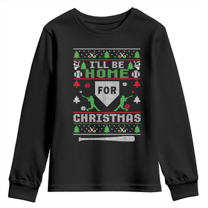 Baseball Ugly Christmas Youth Sweatshirt I'll Be Home For Xmas TS10 Black Print Your Wear